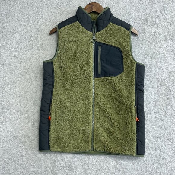 NEW Lands' End Men's S Smokey Olive Sherpa Fleece Vest Full Zip Mock Neck - Picture 1 of 8